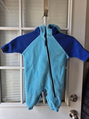 L.L. Bean Vintage Two-Tone Blue Hooded Fleece One-Piece
